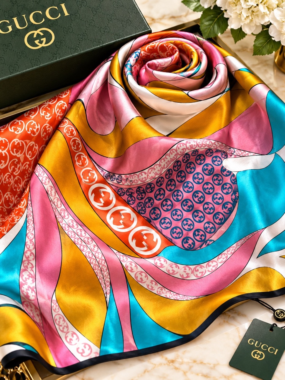 Multicolor Silk Logo-Print Scarf